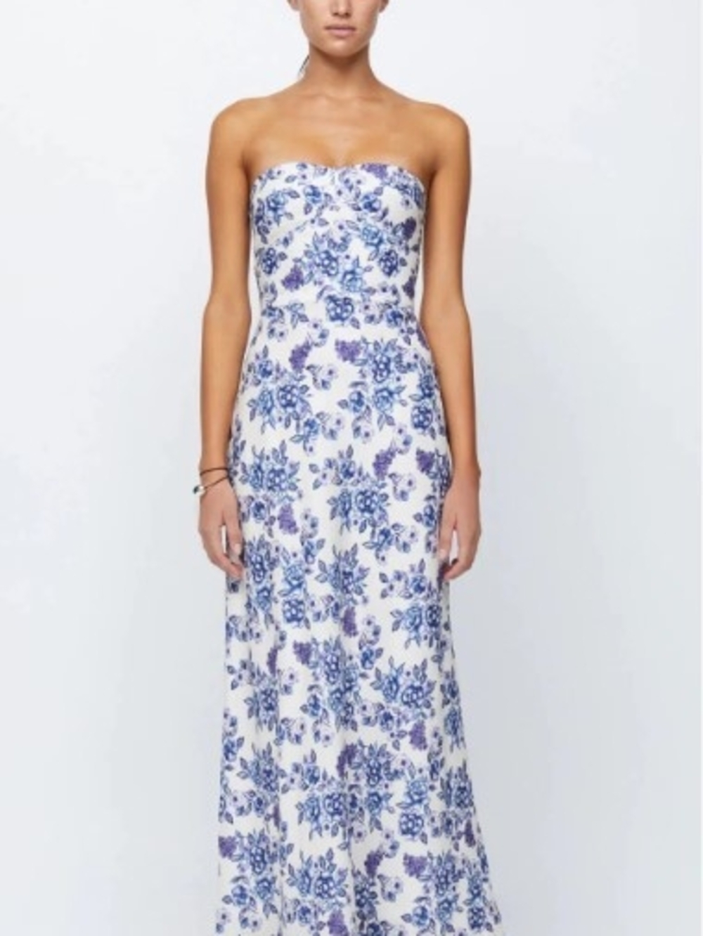 Bec & Bridge Audette Strapless Linen Maxi Dress Floral White